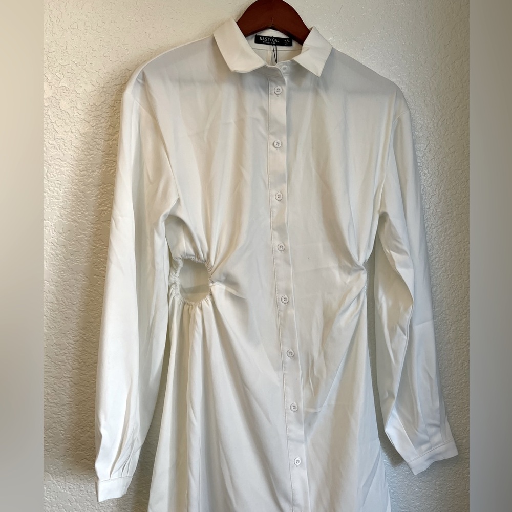 Nasty Gal White Long Sleeve Button-Up Dress - Picture 6 of 10